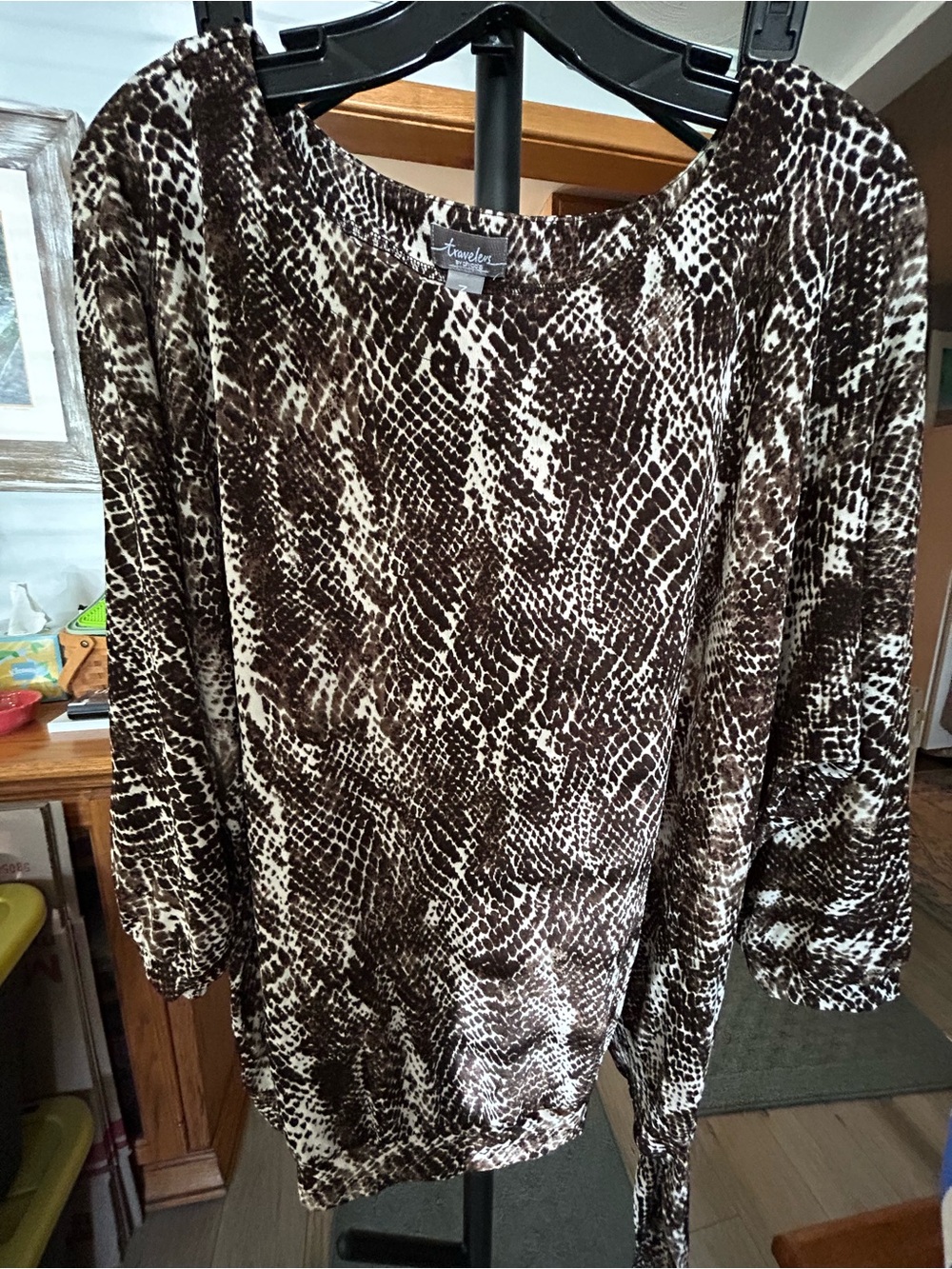 Chico's Brown and Cream Snake-Print Tunic